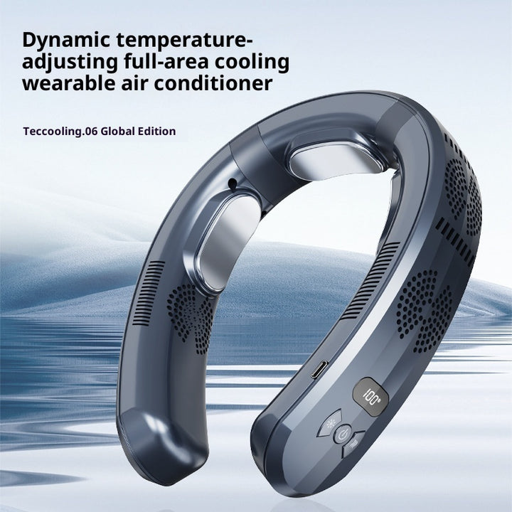 Bladeless neck fan with heating worn around neck