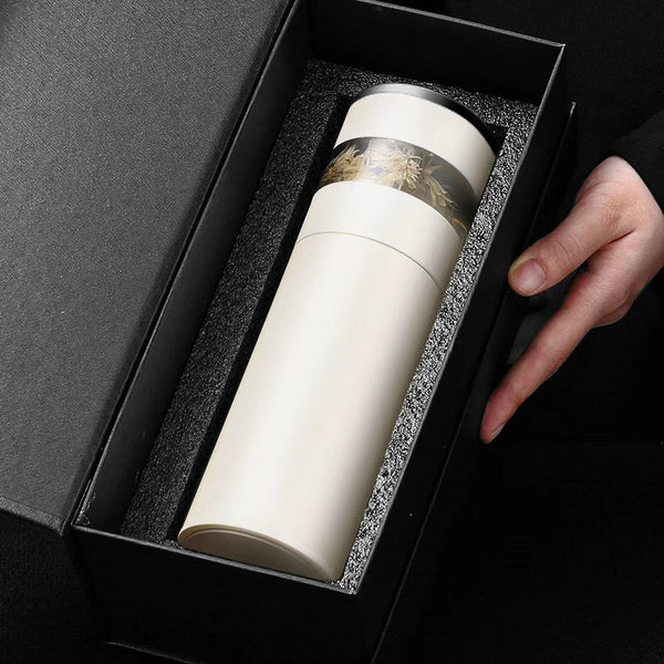 Smart temperature display tea mug with separation chamber