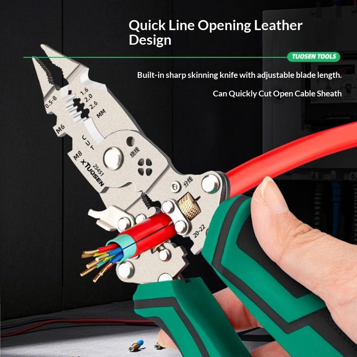 Foldable multi tool wire stripper in use