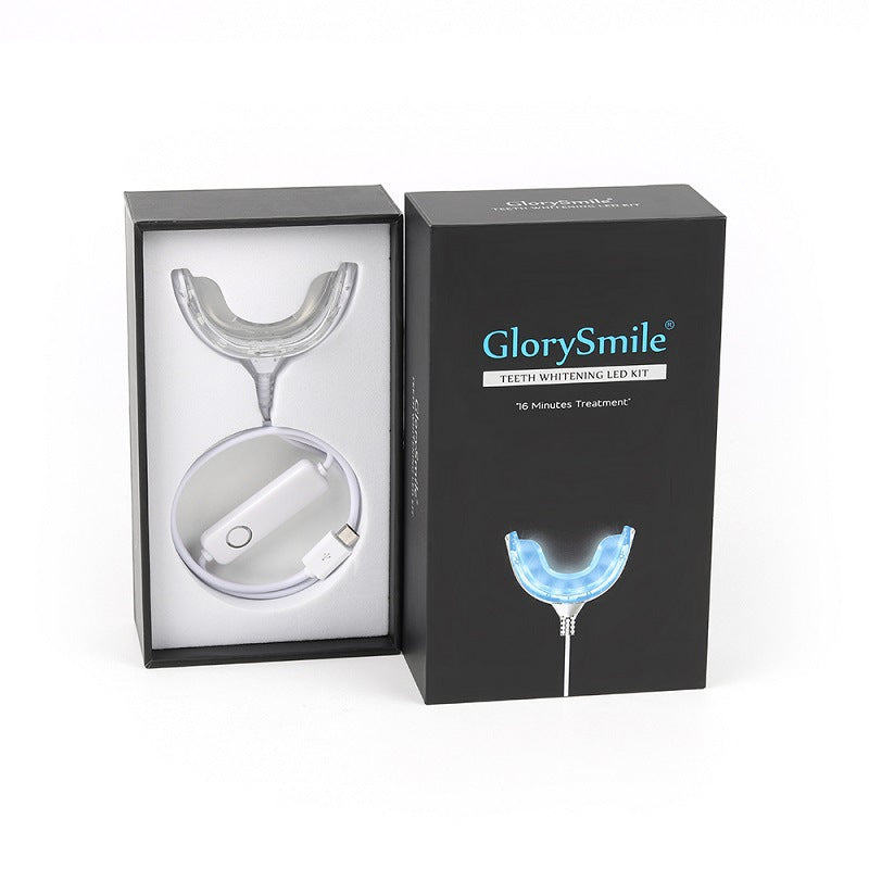 LED teeth whitening kit in use mouth tray
