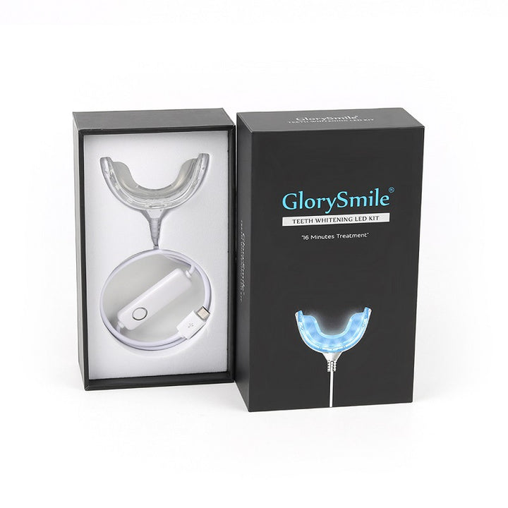 LED teeth whitening kit in use mouth tray